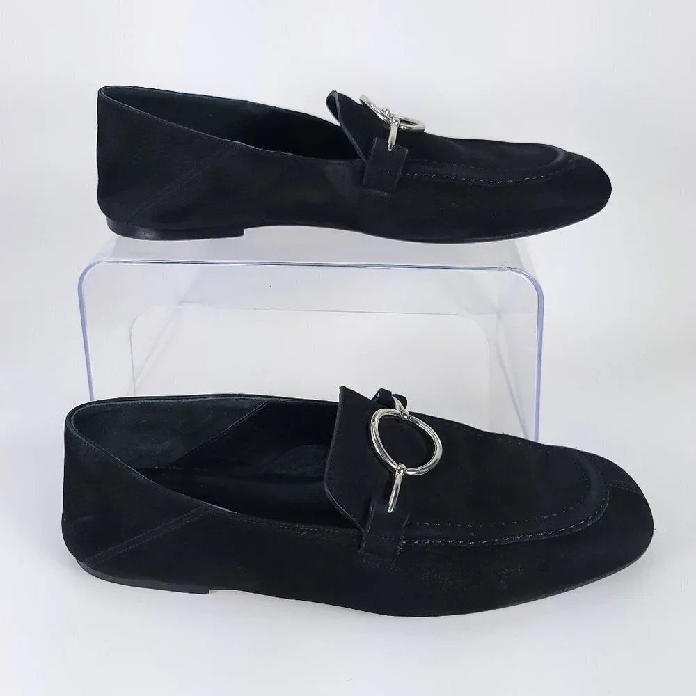 Via Spiga Abby 2 Womens 8.5 Black Leather Slip On Loafer Chic Timeless Minimal